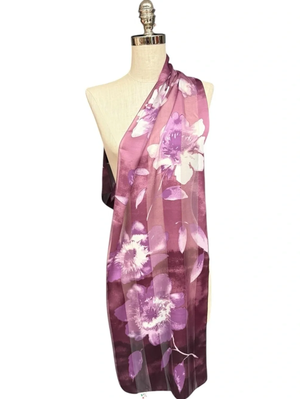Symphony Scarfs Purple Floral Sheer Scarf Long Italy